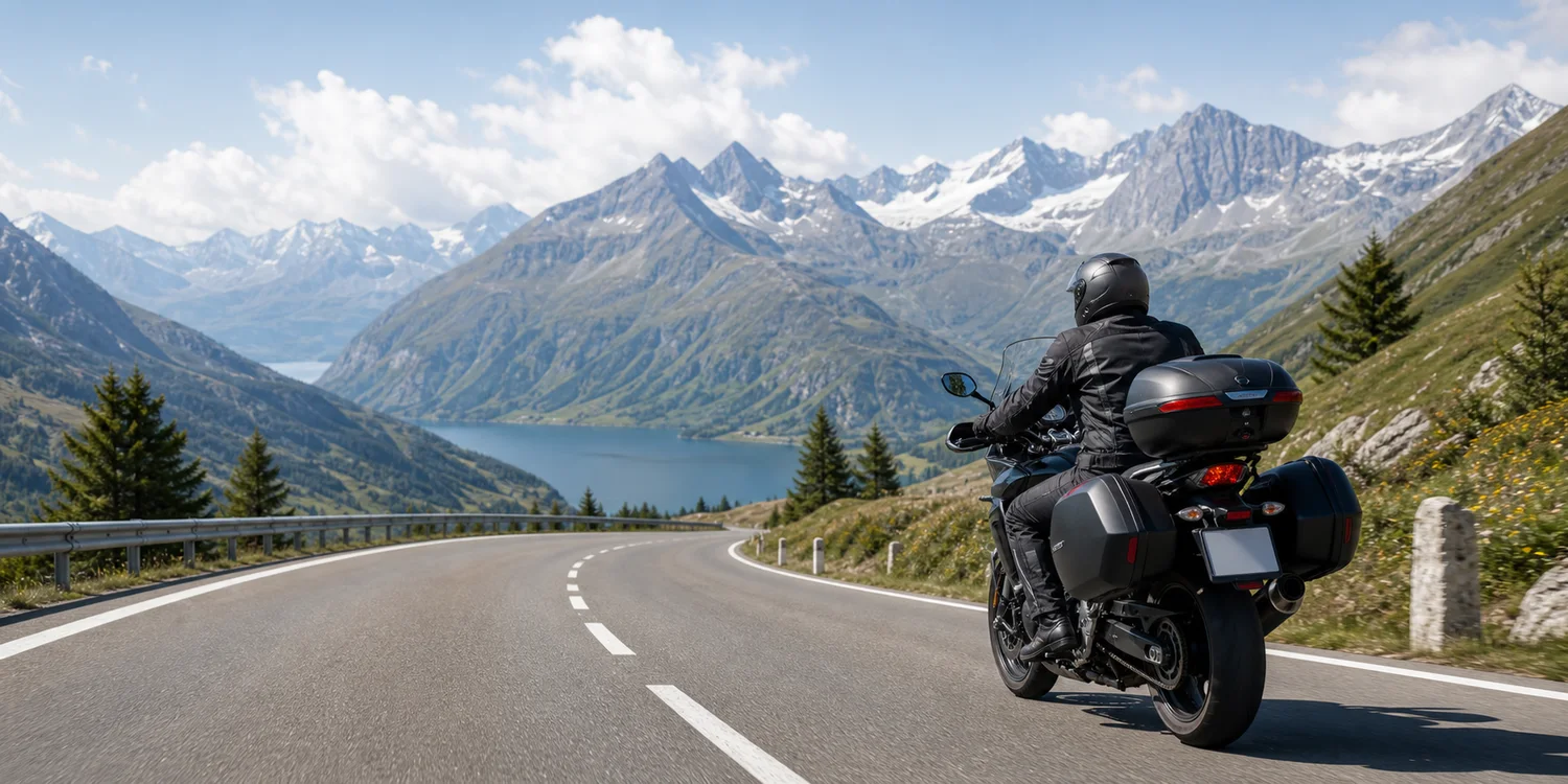 Motard sur une route de montagne en Suisse